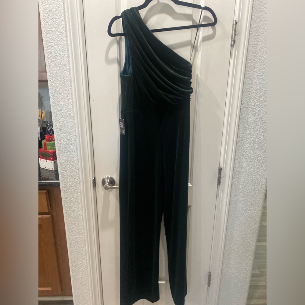 NWT Velvet One Shoulder Ruched Wide Leg Jumpsuit